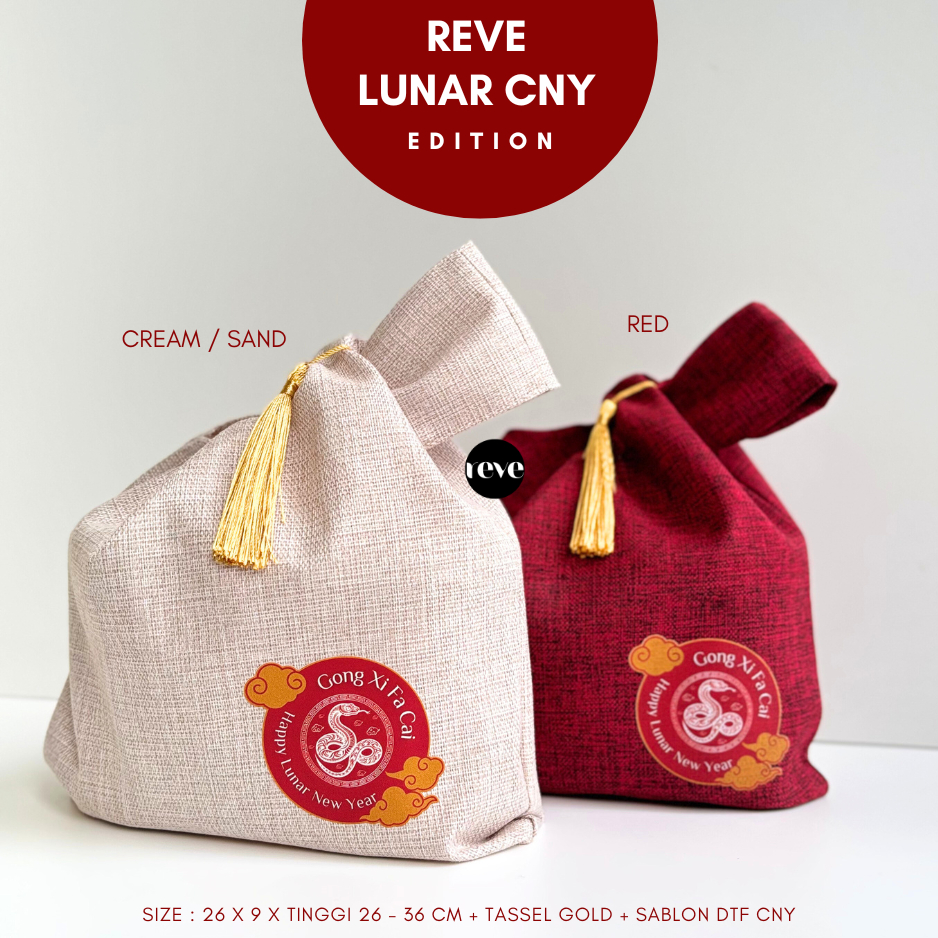 

CNY goodie bag lunar chinese new year edition knotted tas hampers + sablon CNY + tassel gold