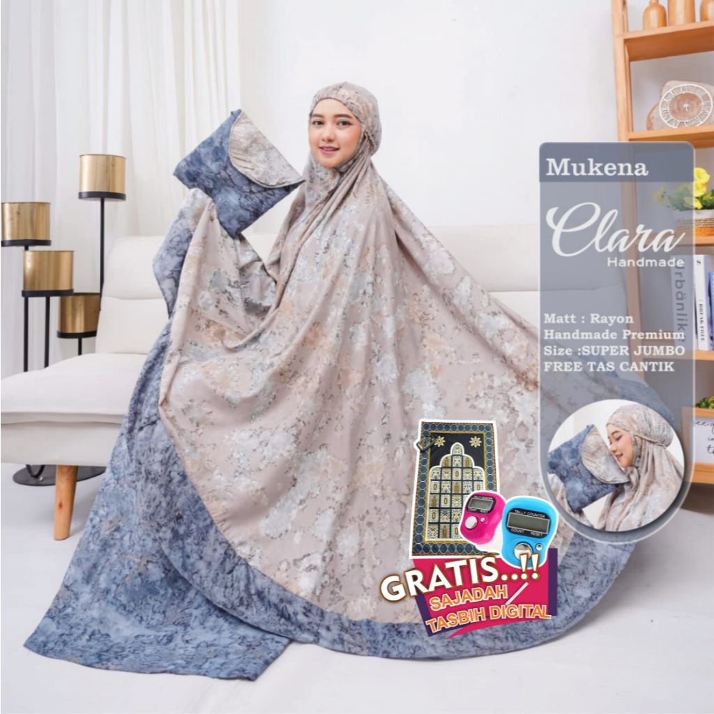 Mukena Dewasa Clara Jumbo Bahan Rayon Adem Lembut Motif Batik Terbaru FREE Sajadah & Tasbih Digital