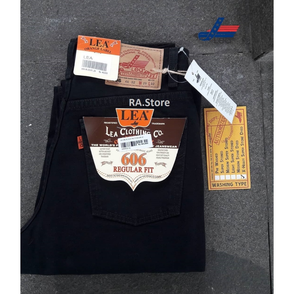 PROMO NATAL CELANA JEANS LEA 606 ORANGE LABEL REGULAR 100% ORII ORIGIINAL WARNA BLACK (RA)