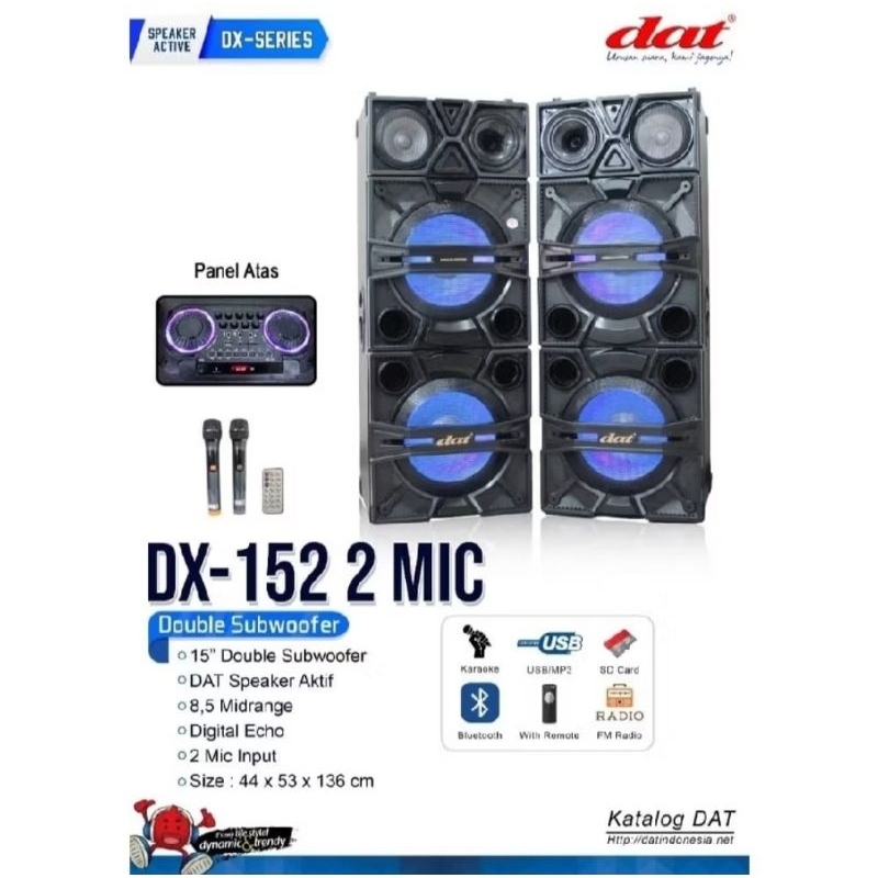 Speaker aktif pasif dat 15 inch dx152 sound system 2 mic wireless indoor outdoor karaoke