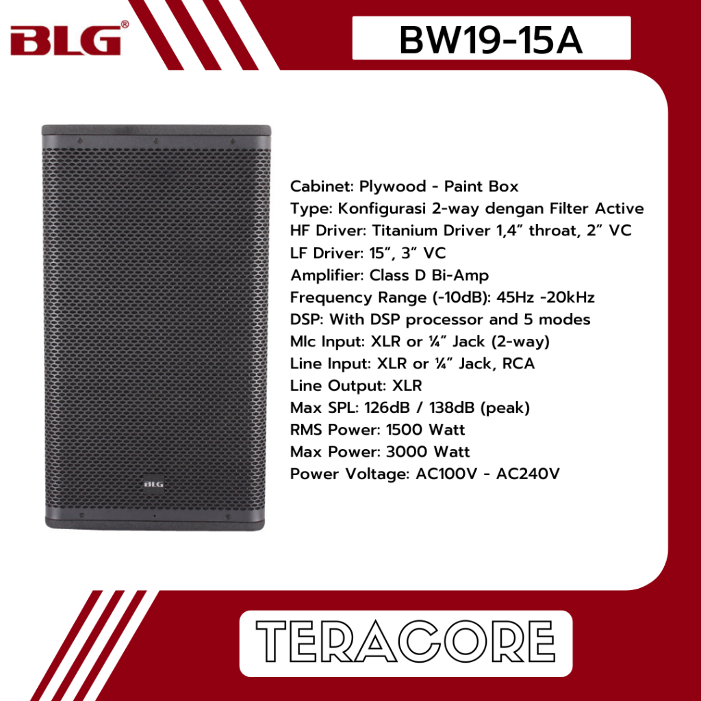 BLG BW19-15A BW19 Speaker Aktif 15 Inch 3000W FOH Monitor Wooden Box Ideal untuk Panggung