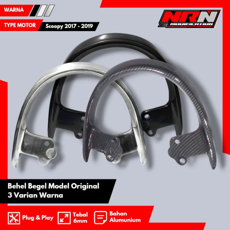 Behel Scoopy 2017 - 2019 Model Original Warna Silver Poles dan Hitam