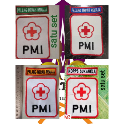 1 Set Atribut Badge PMI PMR Bordir Bed Bet PMI PMR Mula Madya Wira Korps Sukarela Bordir