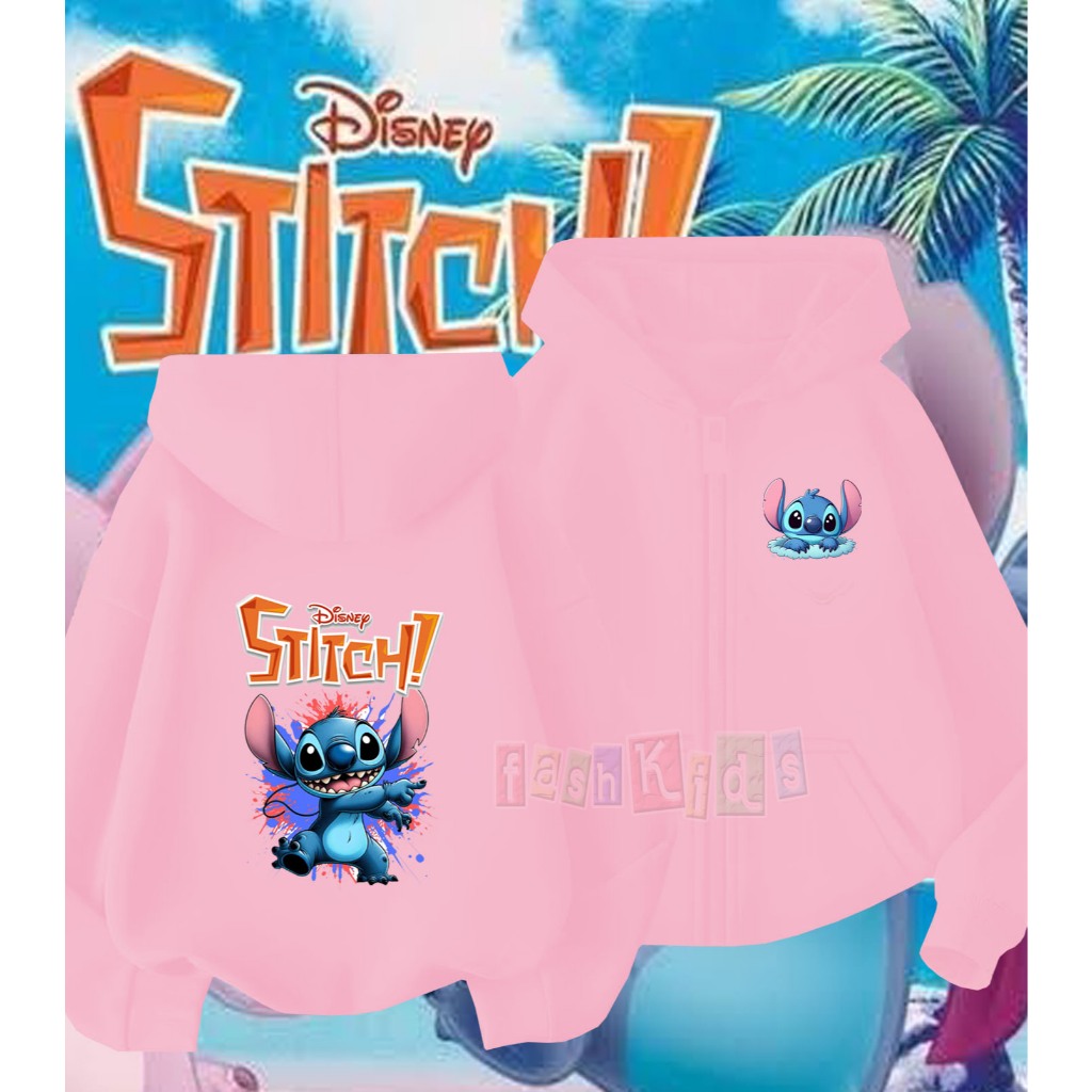 Hoodie Zipper Anak  Stitch / Jaket Resleting Stitch FREE NAMA