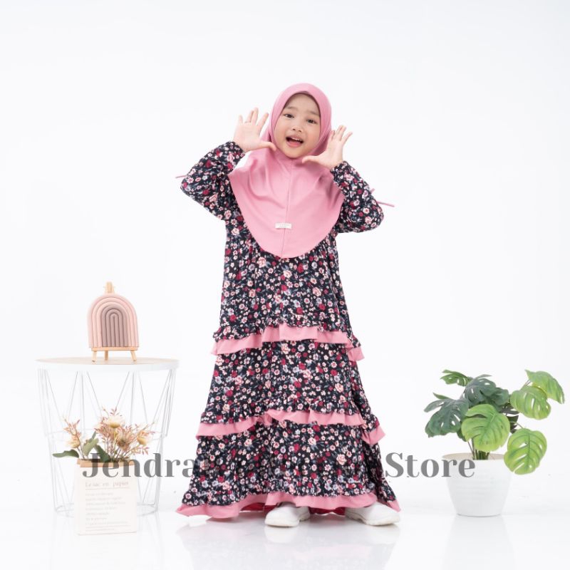 GAMIS ANAK MOTIF BUNGA SET HIJAB  Rayon Premium dengan hijab jersey premium adem nyaman serta elegan