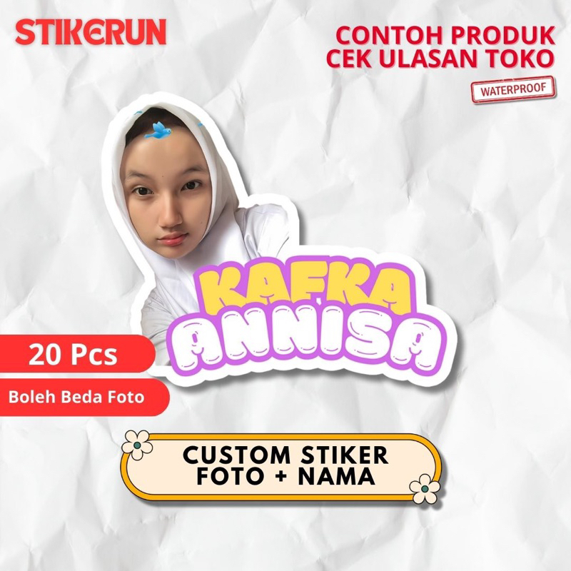 

Stiker Custom PRINT FOTO SENDIRI 20 Pcs - Sticker Vinyl + Laminasi / Die Cut (Potong Putus) Anti Air