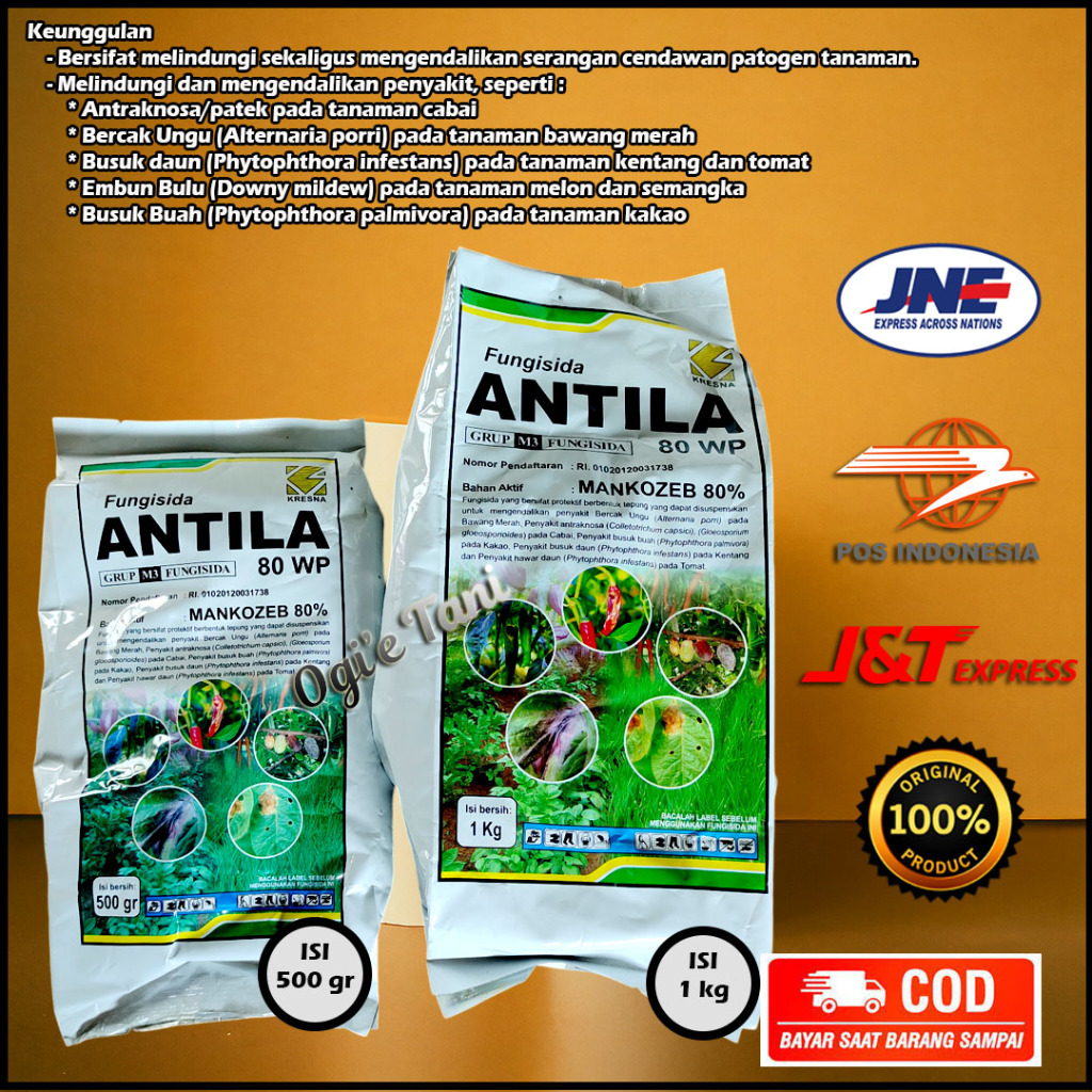 Fungisida Antila 80 WP,  Fungisida Protektif Berbentuk Tepung, Kemasan 500 gr dan 1Kg