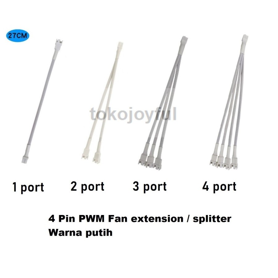 Kabel PWM Splitter Extension Putih 4 Pin PWM Fan Power Warna Putih