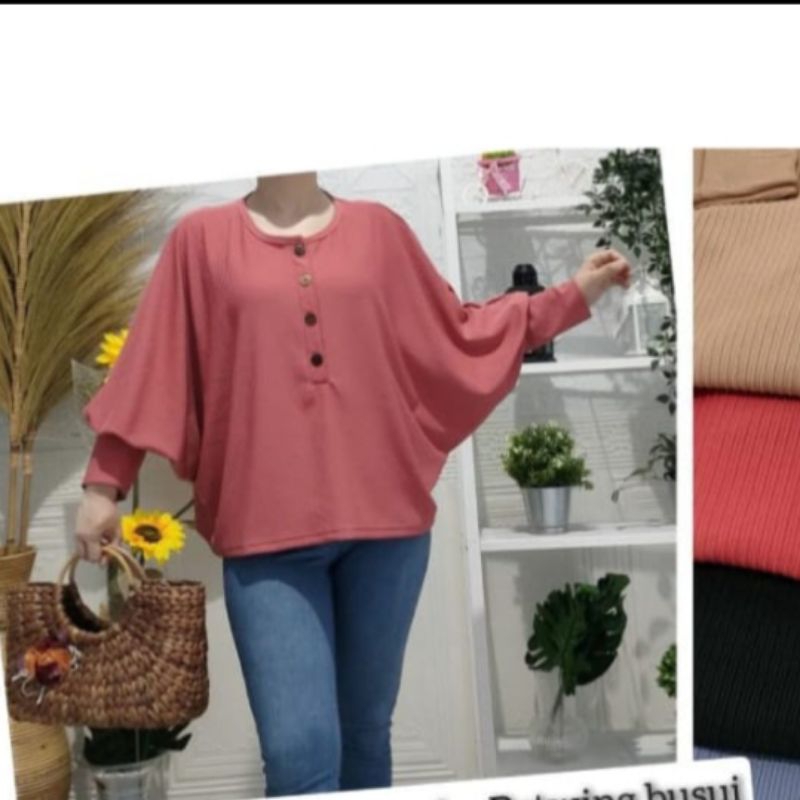 Atasan Knit Wanita/Batwing Knit Busui Top Kancing
