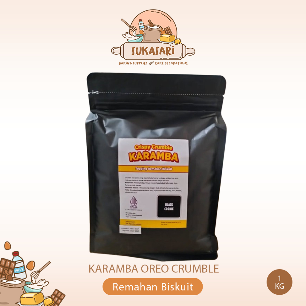 

Karamba Crispy Orea Crumble 1kg / Topping Remah Oreo Cookie Bubuk Biskuit bubuk Goldfood