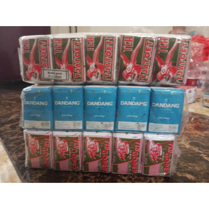 

Racikan teh solo viral (teh tjatoet 5pcs, dandang biru 5pcs, gopek 5pcs)