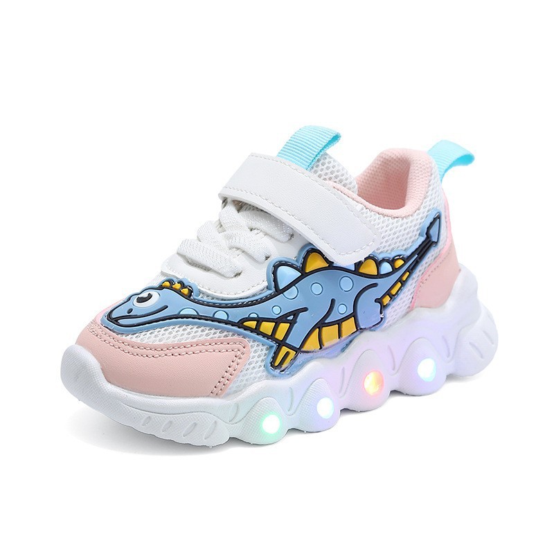 3.3 Sepatu LED Anak Perempuan Laki Laki Sneakers Sekolah Dino Lampu Nyala Import 1-10 tahun