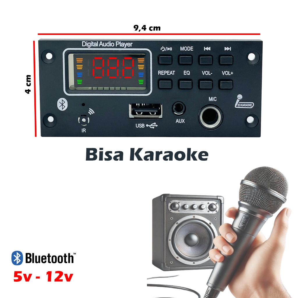 Modul MP3 Bluetooth Bisa Karaoke Pemutar MP3 Daya 5V-12V Dc