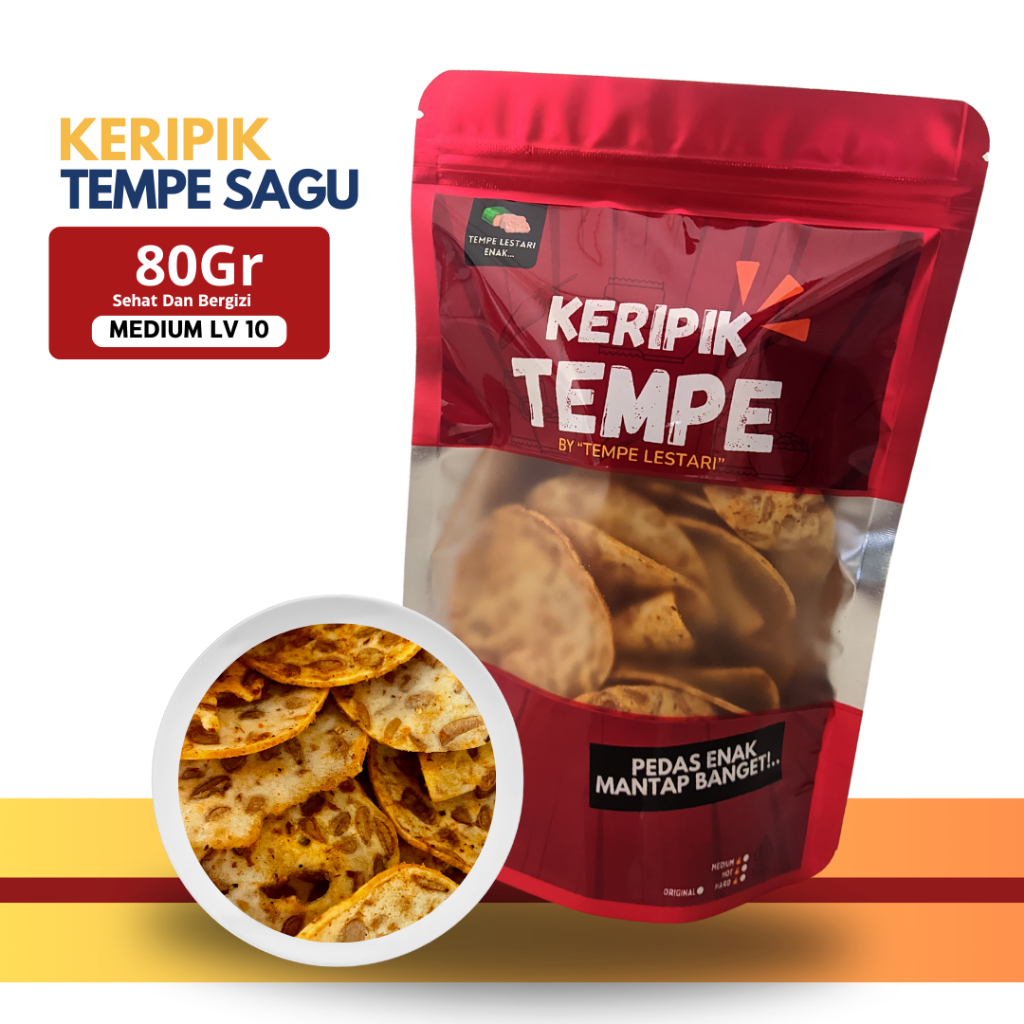 

Keripik Tempe Sagu Vegan Rasa Pedas Level 10 Varian 80 Gram