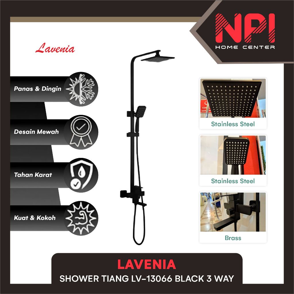 Lavenia - Shower Tiang Lever Column Set Lv13066 / Lv 13066 Black 3 Way