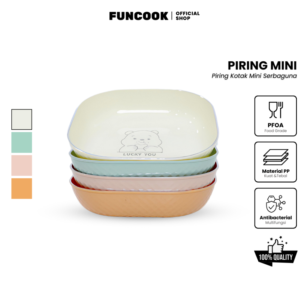 FUNCOOK Set 4 Pcs Piring Saji Makan Plastik Persegi 14cm Piring Premium