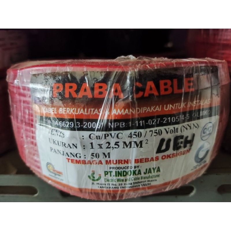 KABEL PRABA NYA 1X2,5 ROLL 50m kabel tunggal/kawat