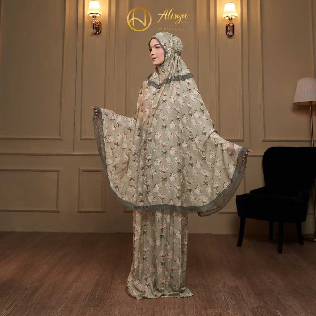 Mukena Traveling Motif Zalina Series Alisya by Olive | include BOX|  Mukena 2 in 1 Dewasa Mewah Cant