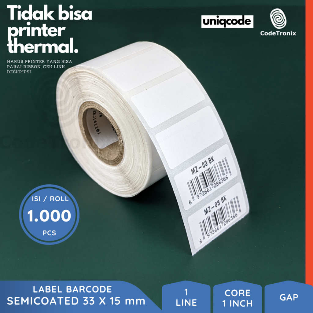 

Label Sticker Kertas Semicoated 33x15 Stiker Barcode Roll 1 Line 1000 pcs