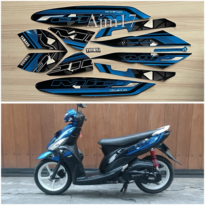 STIKER STRIPING MOTOR MIO J 2014 HITAM BIRU