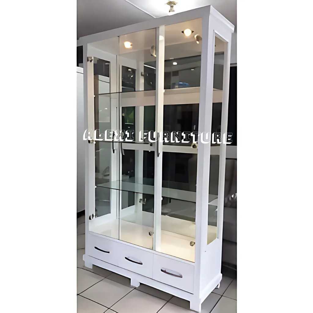 Lemari hias lemari buku lemari pajangan full kaca 3 pintu minimalis