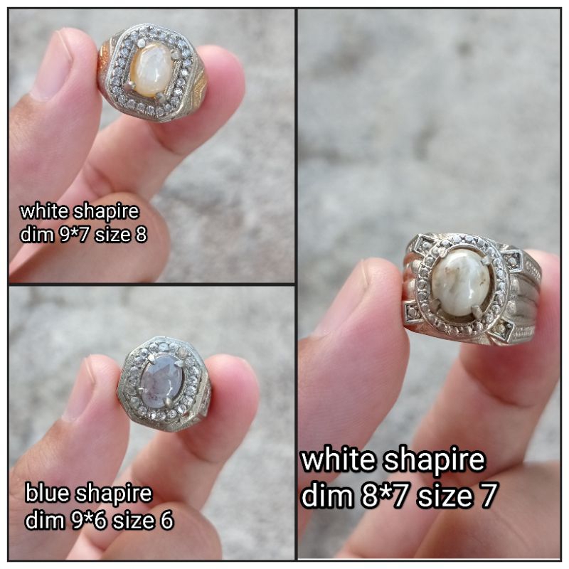 cincin pria permata saphire blue white star natural