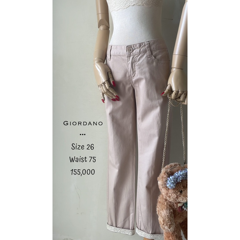 Celana panjang cewek wanita katun linen warna cream krem nude Giordano original premium murah bawah 