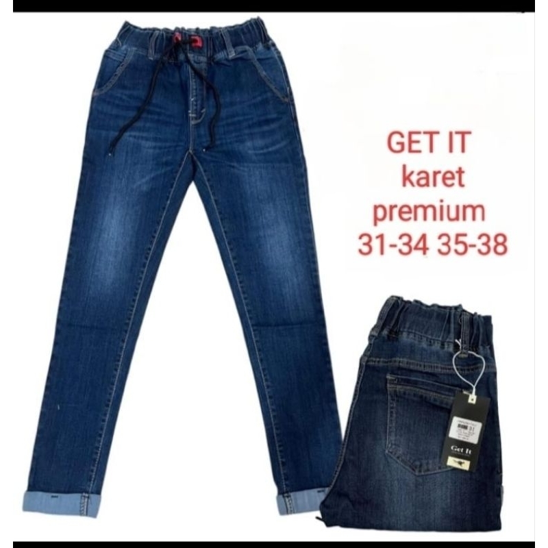 JEANS WANITA PINGGANG KARET RIPPED/CAKAR  JUMBO 29-34