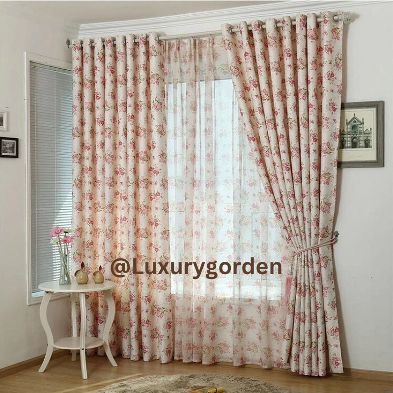 Gorden Jadi Jendela Shabby Shaby Tirai Motif Bunga Premium