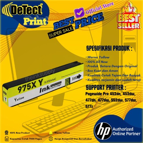 Catridge Tinta Compatible HP 975X Yellow Printer HP Pagewide Pro 452dn, 452dw, 477dn, 477dw, 552dw