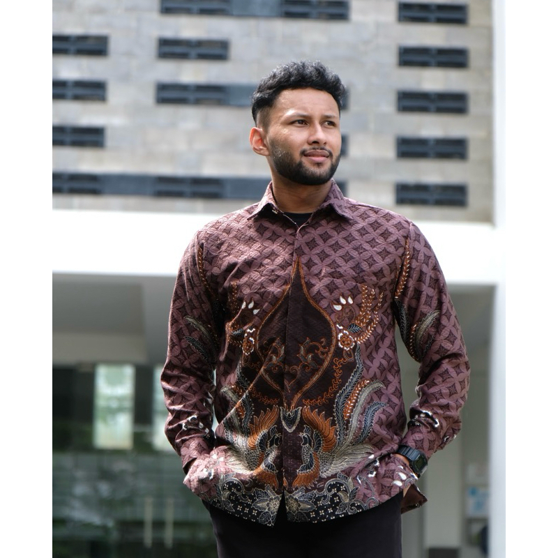 Toko hamid - Baju Batik Pria Lengan Panjang - Katun Dobby - Burgundy