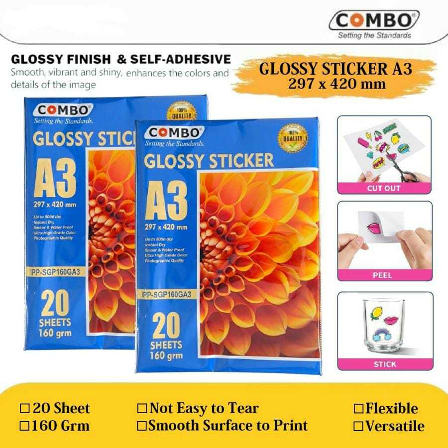 Sticker Photo Paper A3 / Glossy Sticker A3 / Kertas Cetak Stiker A3 / Glossy Photo Sticker 160grm / 