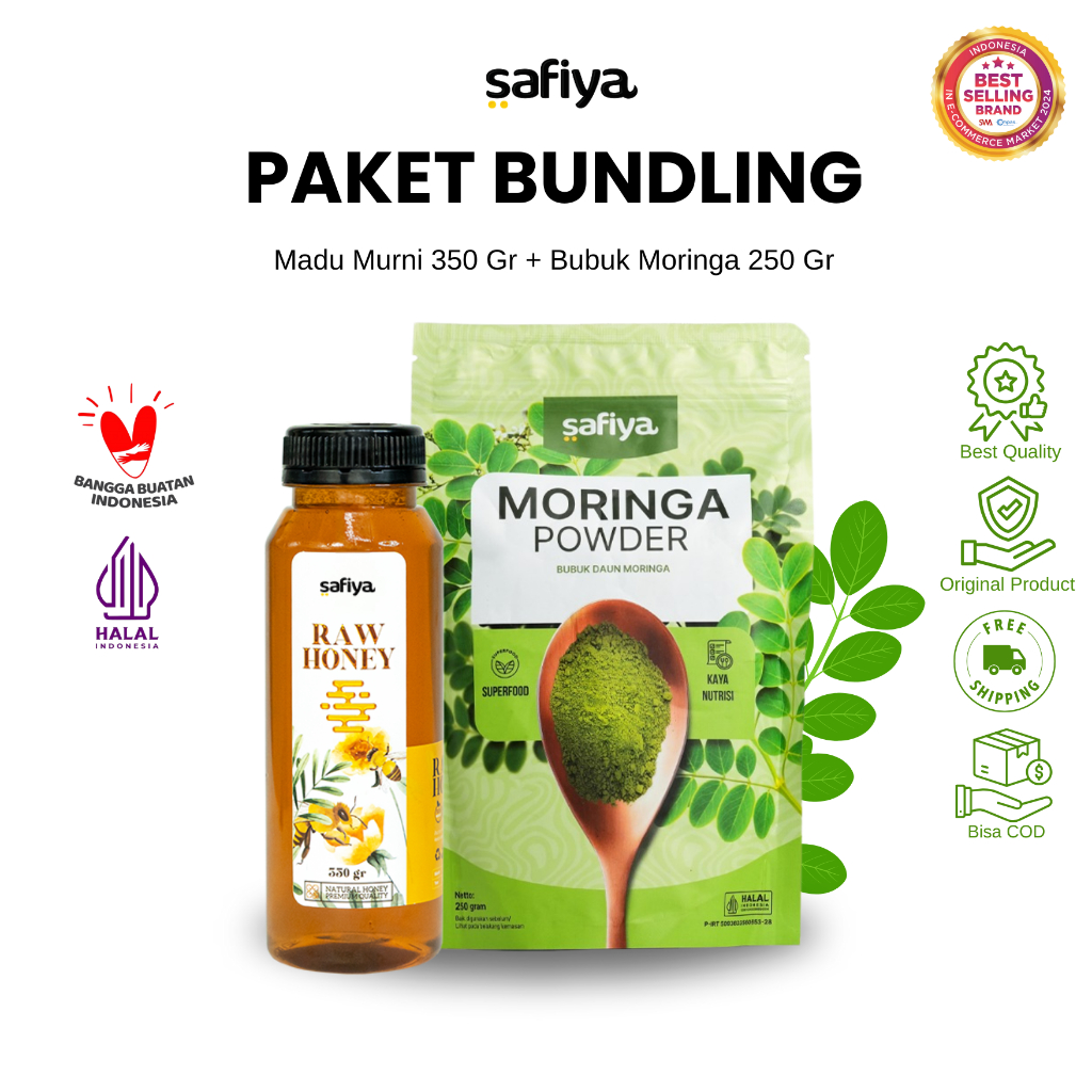

Safiya Paket Daun Kelor Bubuk 250 Gr Moringa + Madu Murni 350 Gr Premium