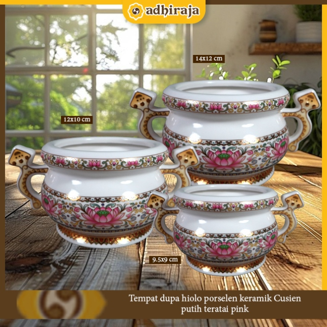 Hiolo / Hio Lo / Tempat dupa hiolo porselen keramik Cusien putih teratai pink