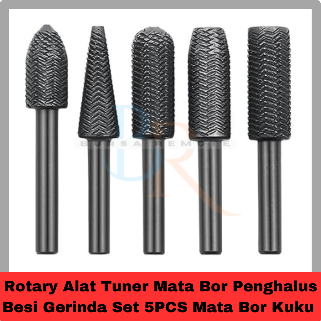 Rotary Alat Tuner Mata Bor Penghalus Besi Gerinda Set 5PCS Mata Bor Kuku Tuner Hitam