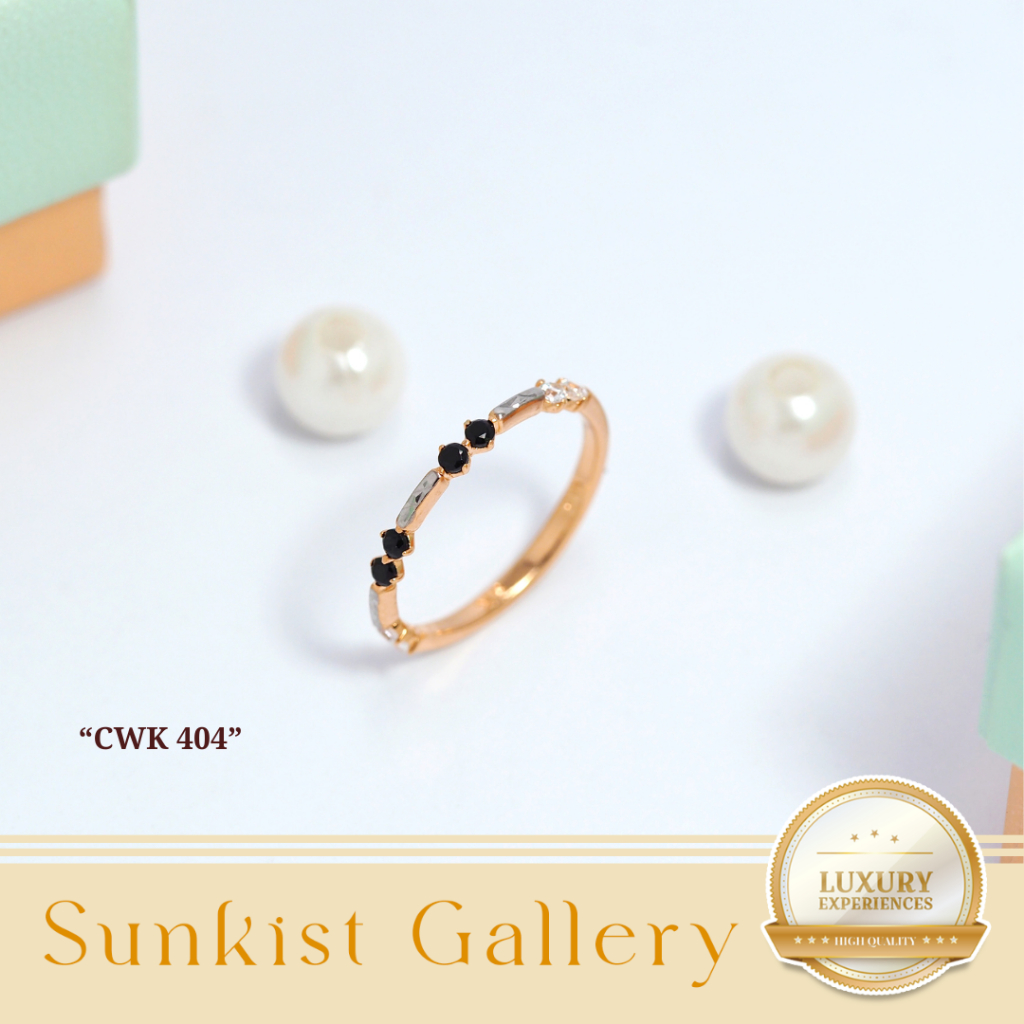 CINCIN WANITA EMAS ASLI MODEL LISTRING MINIMALIS PERMATA HITAM DAN PINK EMAS MUDA KADAR 6K (300) & 8