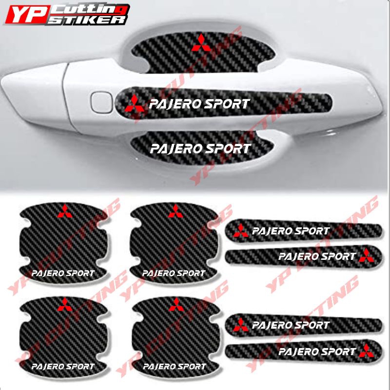 8 pcs sticker handle carbon mobil Pajero sport sticker pelindung gagang pintu mobil Pajero sport