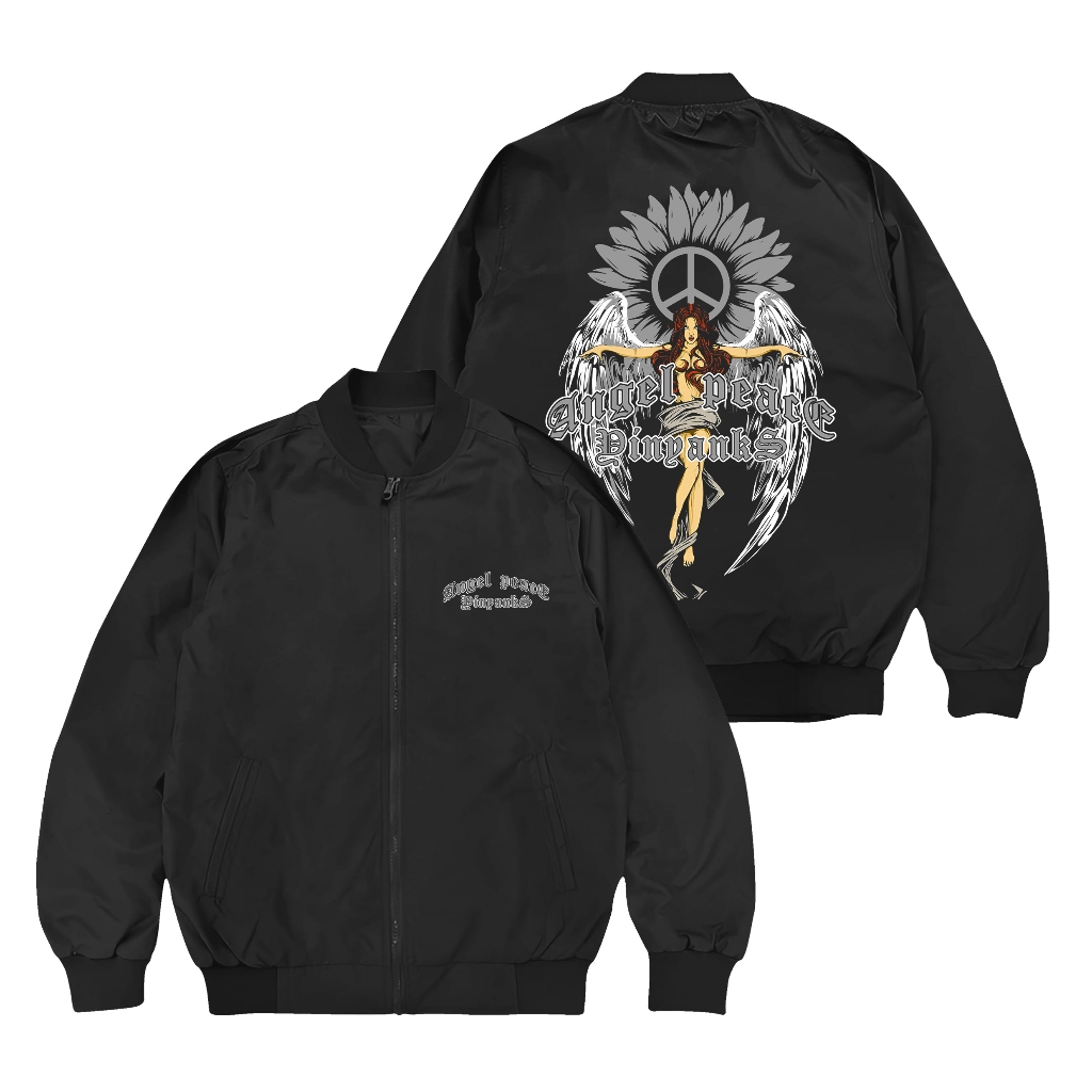 Yinyanks Jacket Bomber angel peace  Pria Black