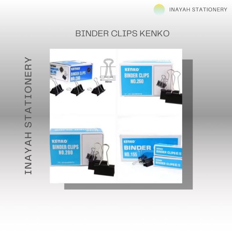 

PENJEPIT KERTAS/BINDER CLIPS1 PACK MEREK KENKO NO 155,200,260,280 Kantor Stationery