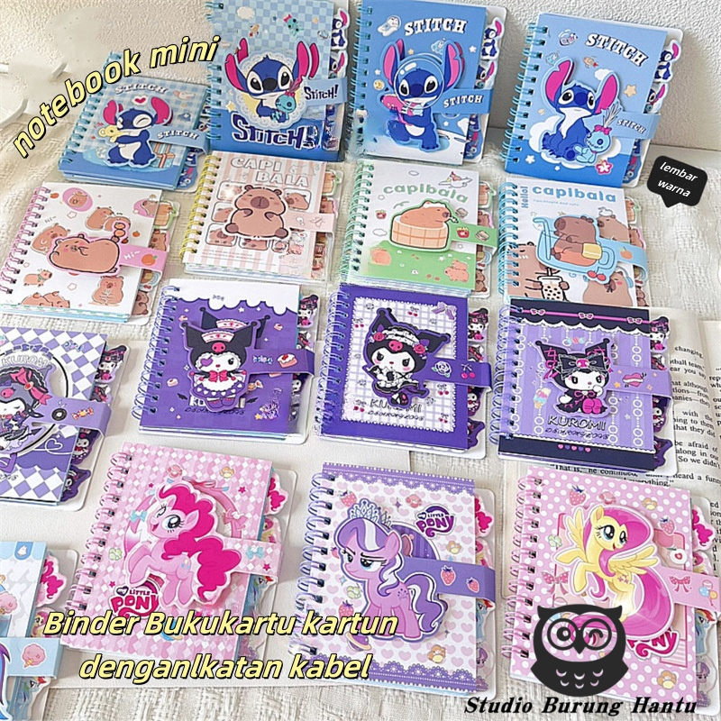 

Buku catatan spiral kartun A7 dengan desain emas dan halaman berwarna, sampul karakter capybara
