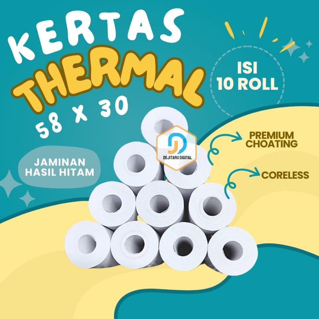 

[10 ROLL] KERTAS STRUK THERMAL 58x30/57x30 CORELESS THERMAL PRINTER MINI BLUETOOTH