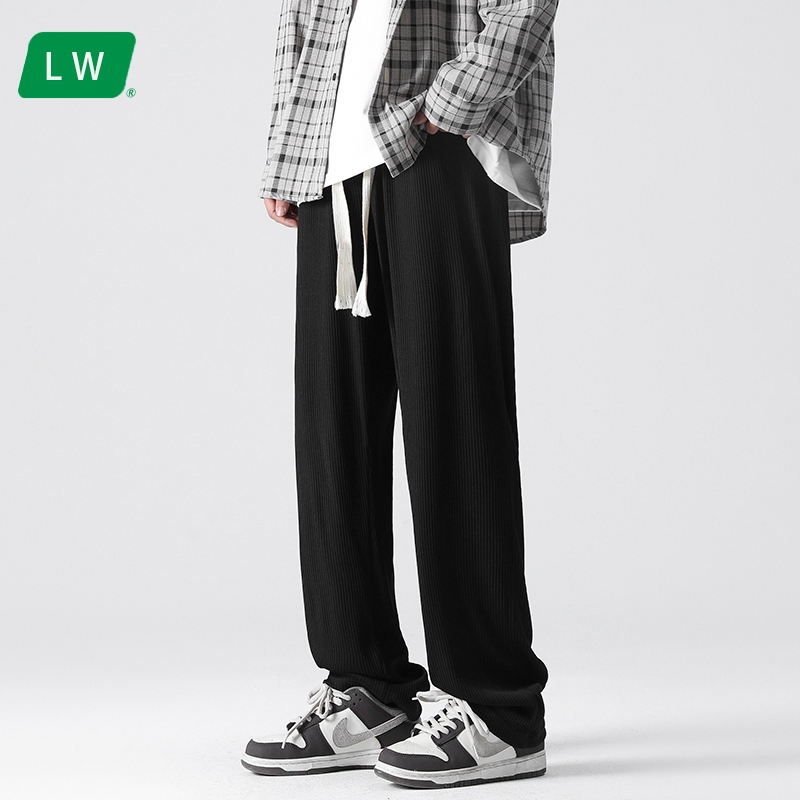 Celana olahraga pria baggy pants pria celana pinggang karet pria celana hitam Kain sutra es