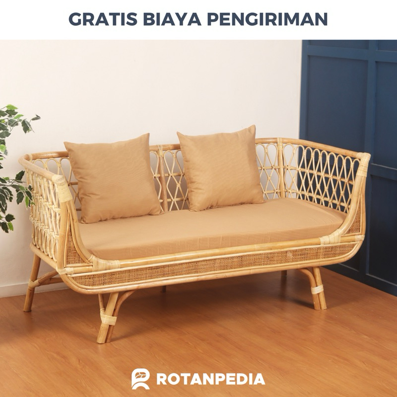 Sofa Banch Rotan Minimalis 3 Seater / Sofa Tamu Panjang Rotan / Kursi Sofa Sandaran Rotan / Sofa Bia