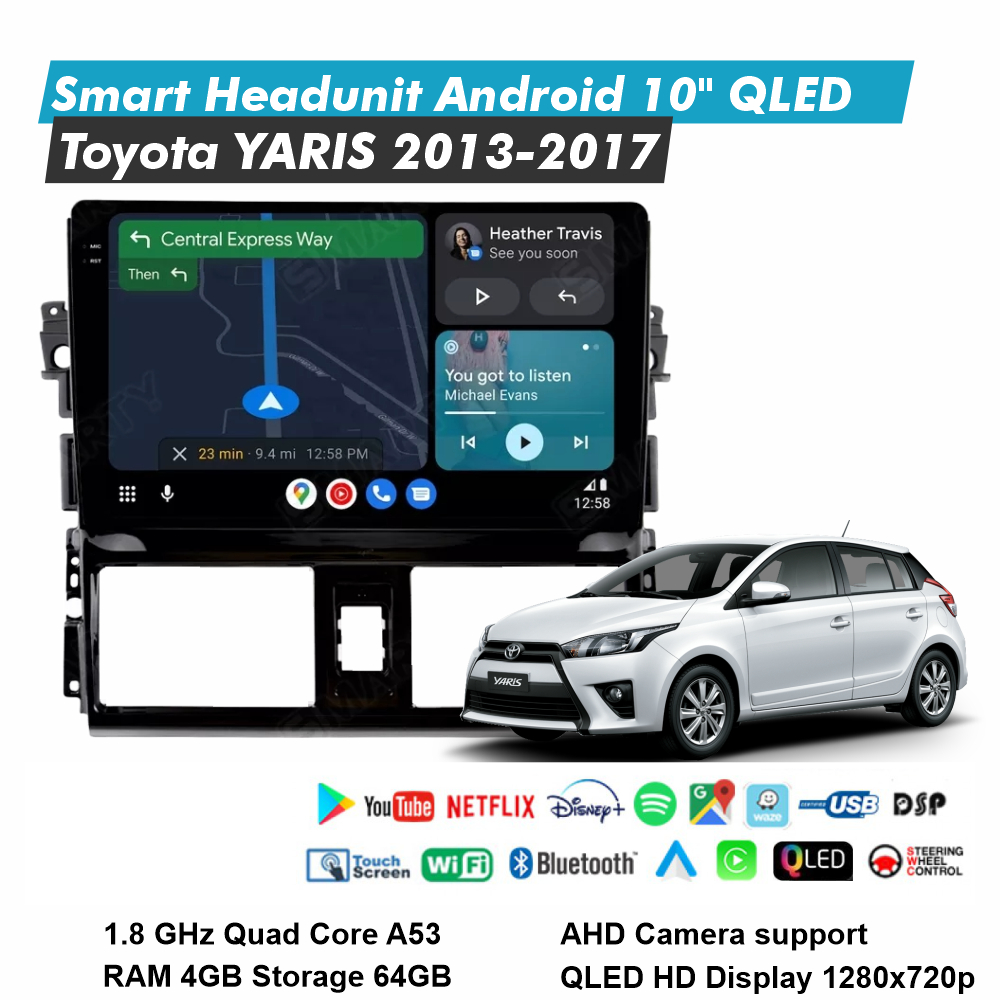 Toyota YARIS 2013-2017 headunit android 10 inch RAM 4GB Storage 64GB QLED audio mobil
