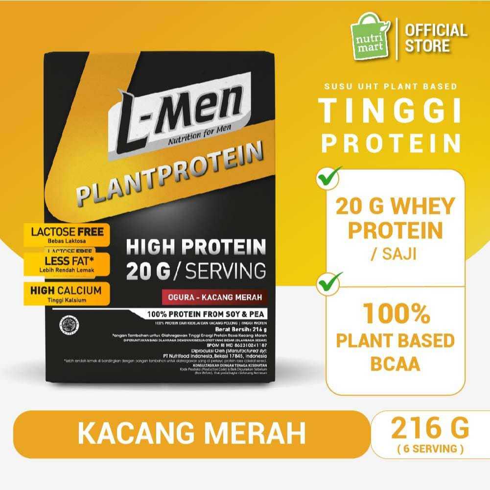 

PROMO !!! L-Men UHT PlantProtein 2GO Ogura / Kacang Merah 190ml (4pcs) with 12g Protein & 1,6g BCAA / Serving - Suplemen Tinggi Protein Nabati Siap Minum