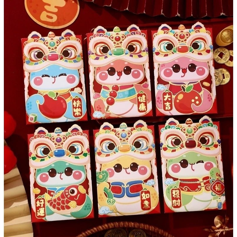 

ANGPAO IMLEK 2025 ANGPAU ULAR ANGPAO LABUBU 1 PACK ISI 6 ANGPAO 3D SHIO GLOSSY HOLO TEBAL Panjang Pendek