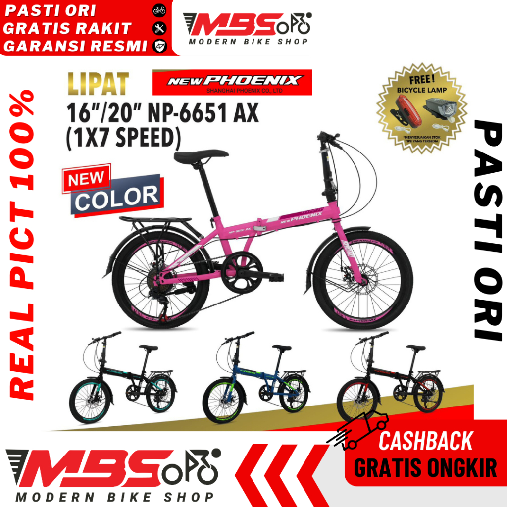 Sepeda Lipat NEW PHOENIX 16 20 inch NP 6651 6652 1x7 Speed Hi Teen Steel