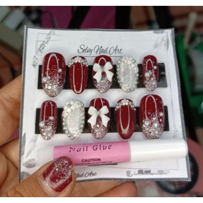 kuku palsu wedding maroon by selvynailart / kupal wedding /nail art