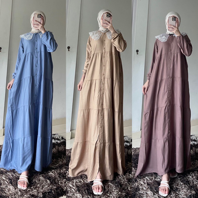 MS - Ozora Gamis Rayon Mix Brukat Ruffle Renda Terbaru Top Casual Wanita Remaja Kekinian Terkini