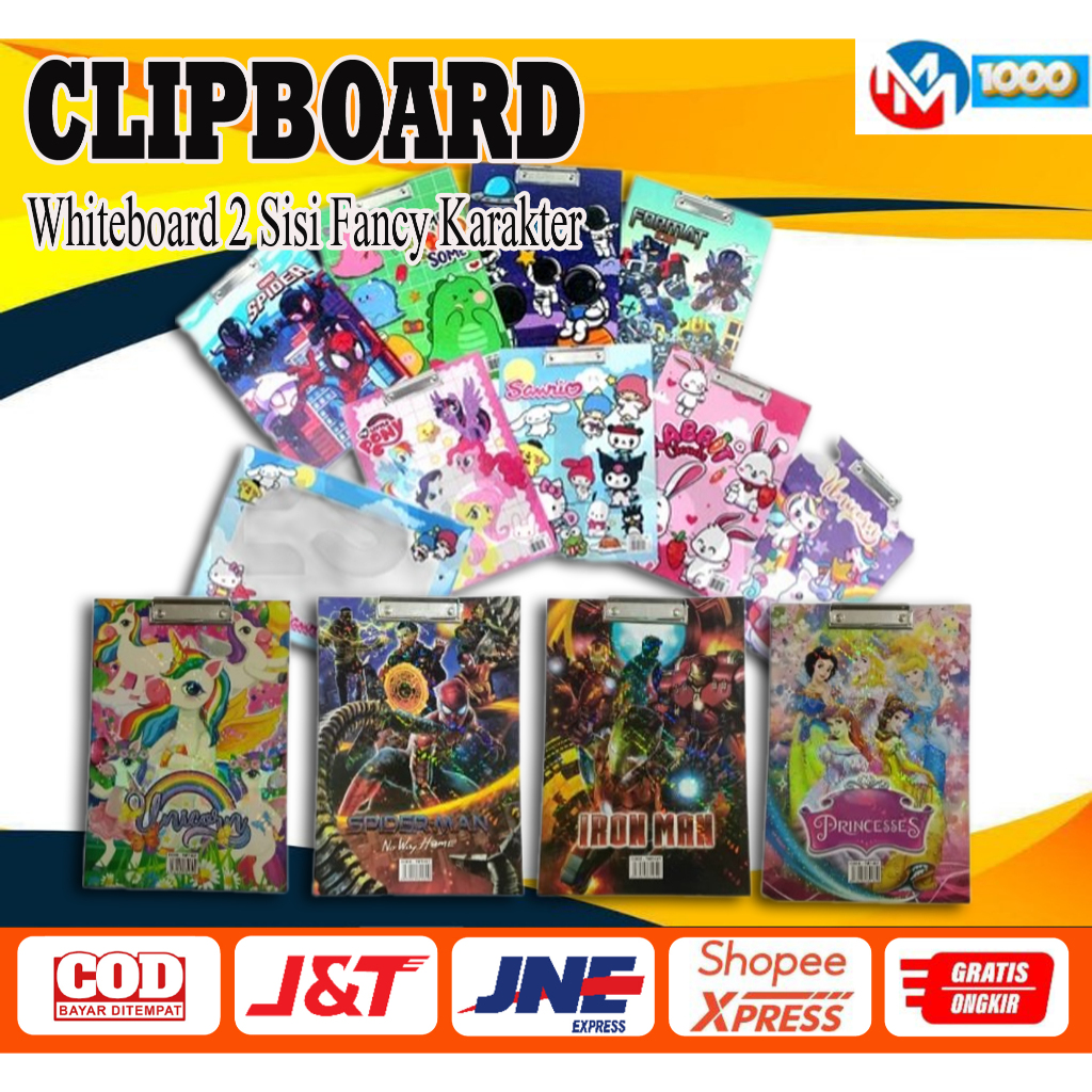 

Clipboard karakter+papan white board / Papan Ujian Karakter